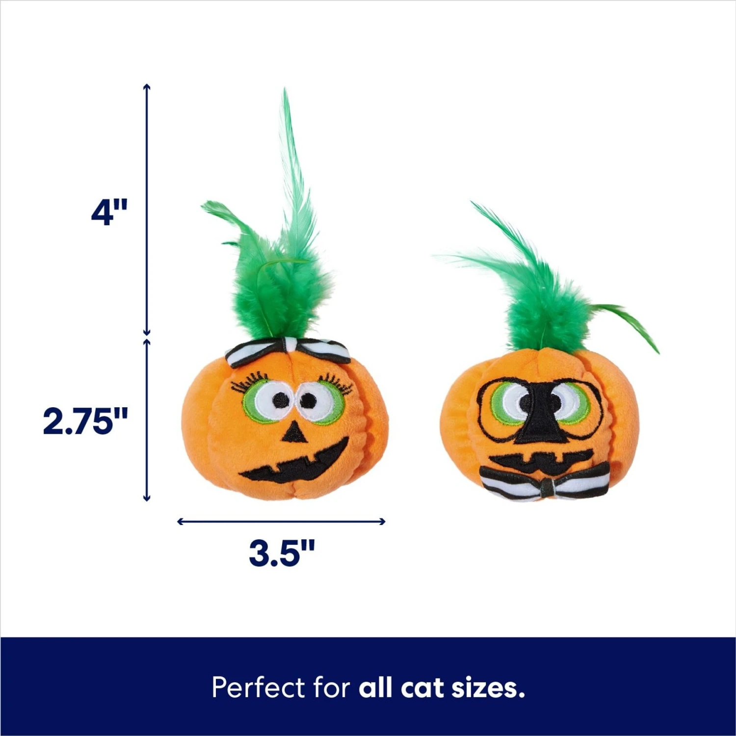 Frisco Halloween Nerdy Jack-o-Lanterns Plush Cat Toy With Catnip, 2 Count 4 Frisco Halloween Nerdy Jack-o-Lanterns Plush Cat Toy With Catnip, 2 Count - Image 2