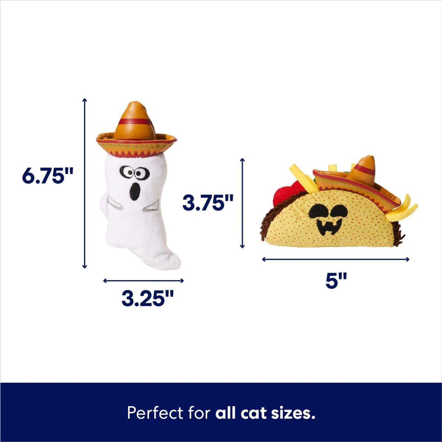 Frisco Halloween Fiesta Ghost & Taco Plush Cat Toy With Catnip, 2 Count 4 Frisco Halloween Fiesta Ghost & Taco Plush Cat Toy With Catnip, 2 Count - Image 2