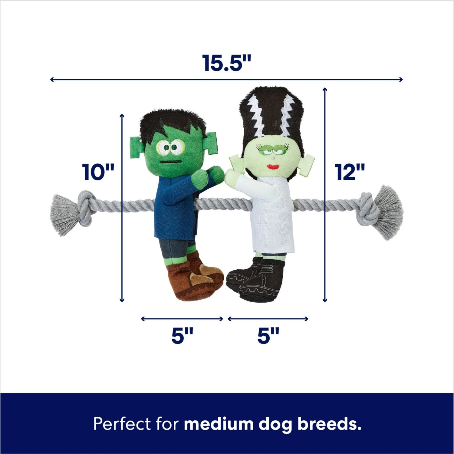 Frisco Halloween Frankenstein & Bride Plush With Rope Squeaky Dog Toy 4 Frisco Halloween Frankenstein & Bride Plush With Rope Squeaky Dog Toy - Image 2