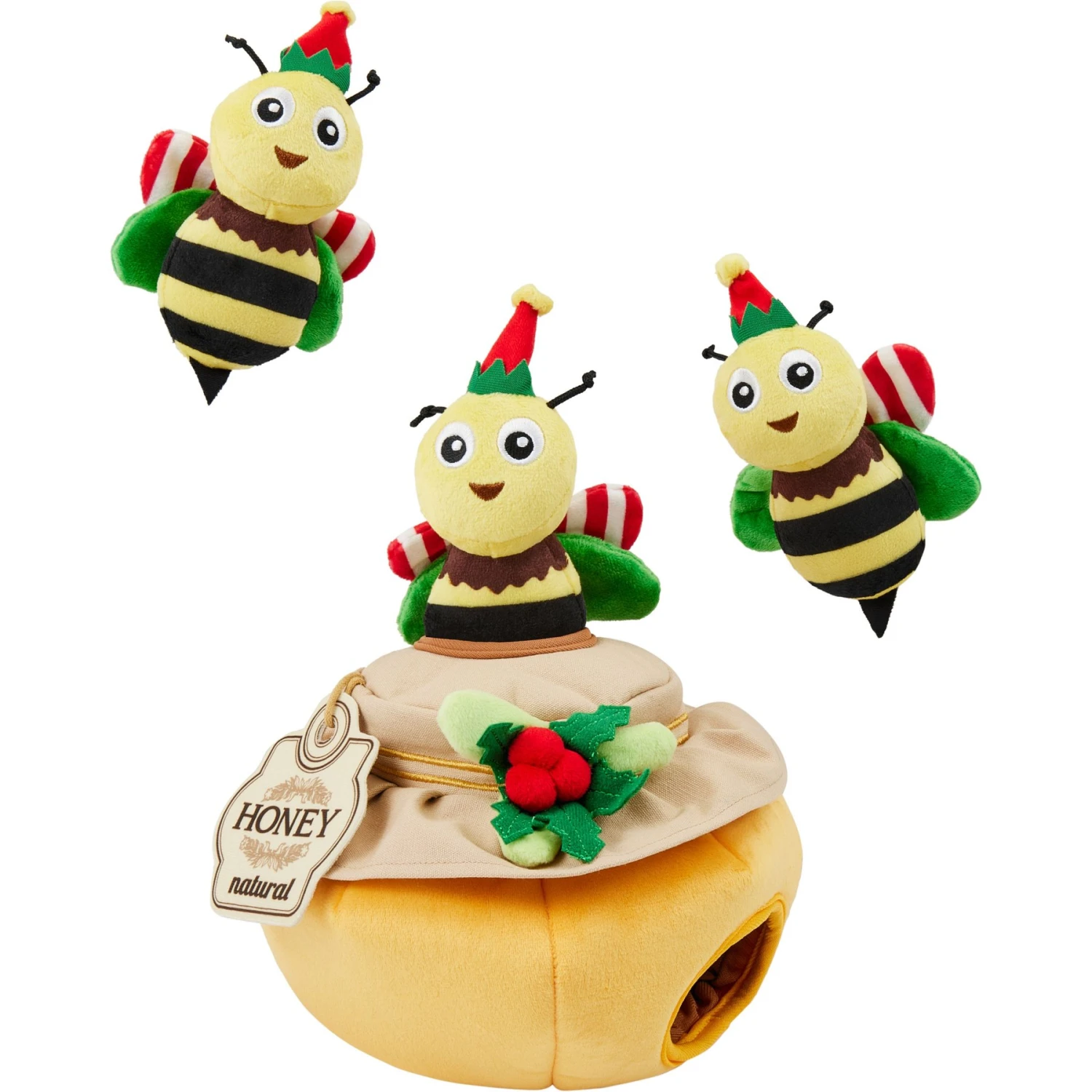 Frisco Holiday Bee Merry Hide & Seek Puzzle Plush Squeaky Dog Toy 3 Frisco Holiday Bee Merry Hide & Seek Puzzle Plush Squeaky Dog Toy