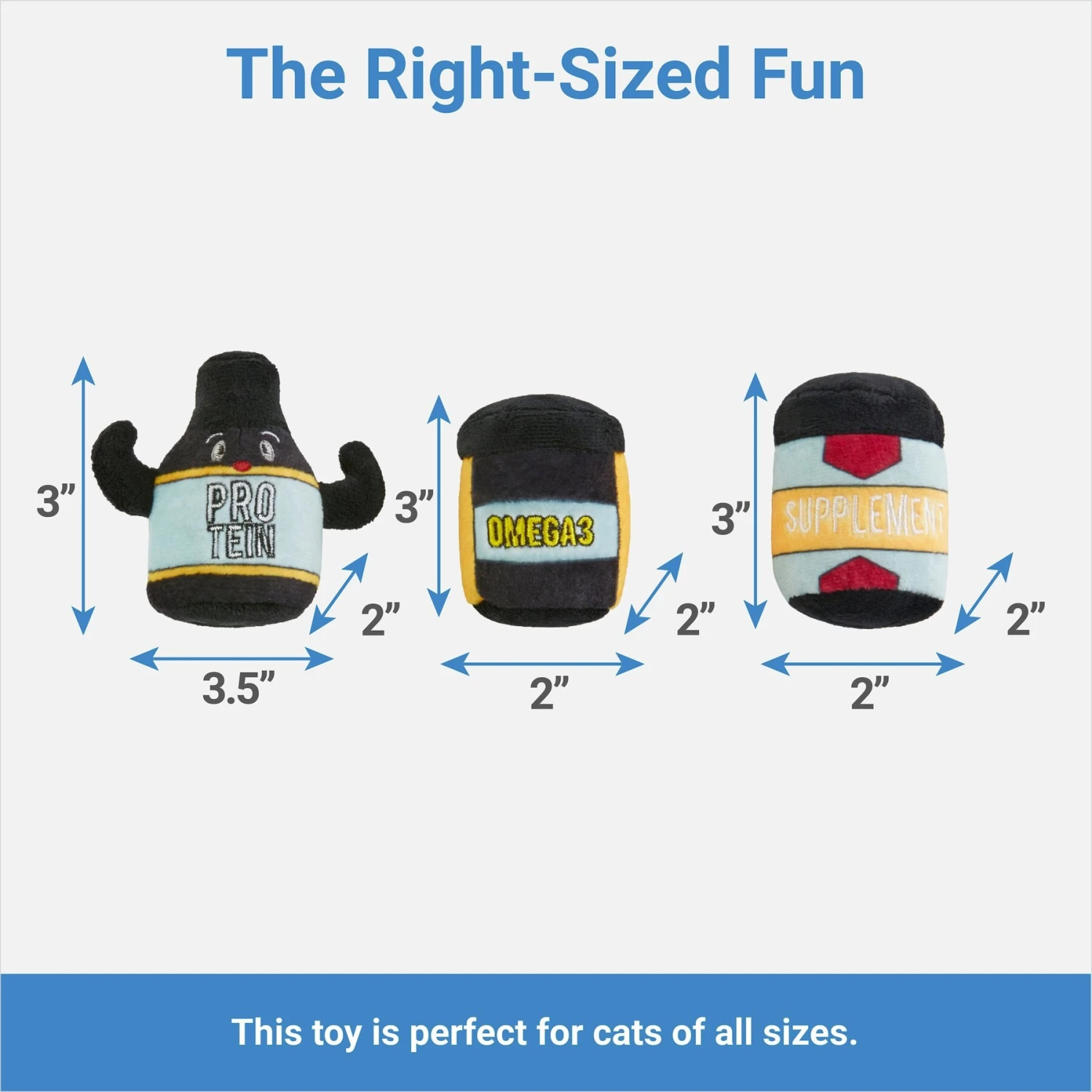 Frisco Pre-Workout & Protein Plush Cat Toy With Catnip, 3 Count 4 Frisco Pre-Workout & Protein Plush Cat Toy With Catnip, 3 Count - Image 2