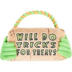 Frisco Halloween "Will Do Tricks For Treats" Sign Plush With Rope Squeaky Dog Toy