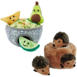Frisco 22 Frisco Guacamole Hide & Seek Puzzle Plush Squeaky Dog Toy & ZippyPaws Burrow Squeaky Hide & Seek Plush Dog Toy, Hedgehog Den